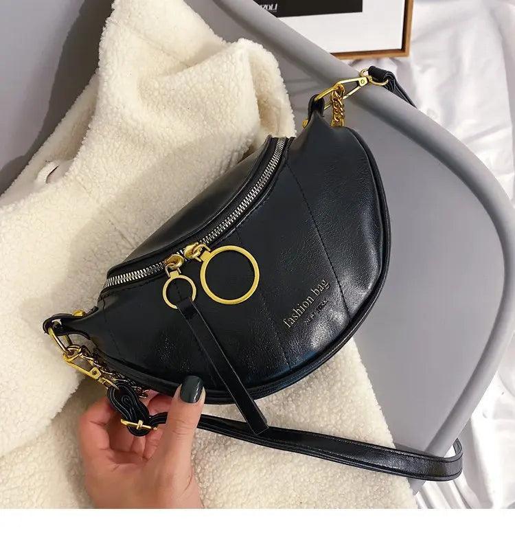 Women Chain Waist Bags Retro Style Female Handbag Travel Phone Bag PU Leather