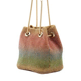 Rainbow Rhinestone Evening Bag with Snake Chain