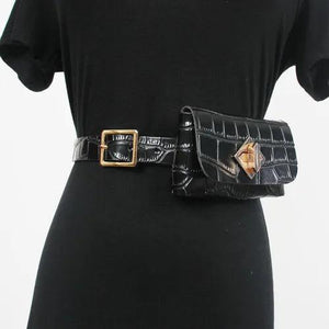 Mini Vintage Crocodile Grain Waist Pack with Coin Bag Fanny Bag