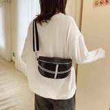Thick Chain Lady Waist Bag Leather Chest Bags Shoulder Messenger Handbag