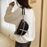 Thick Chain Lady Waist Bag Leather Chest Bags Shoulder Messenger Handbag