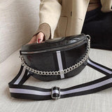 Thick Chain Lady Waist Bag Leather Chest Bags Shoulder Messenger Handbag