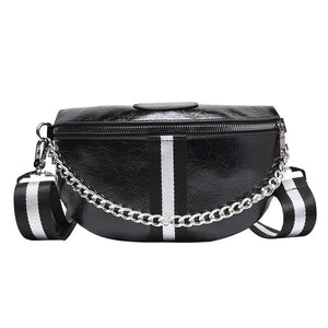 Thick Chain Lady Waist Bag Leather Chest Bags Shoulder Messenger Handbag