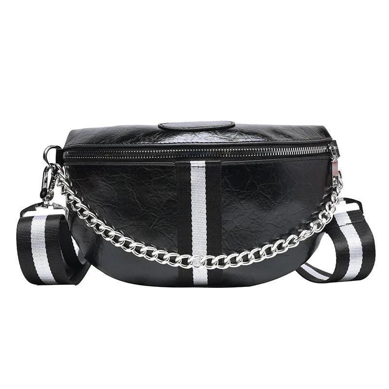 Thick Chain Lady Waist Bag Leather Chest Bags Shoulder Messenger Handbag