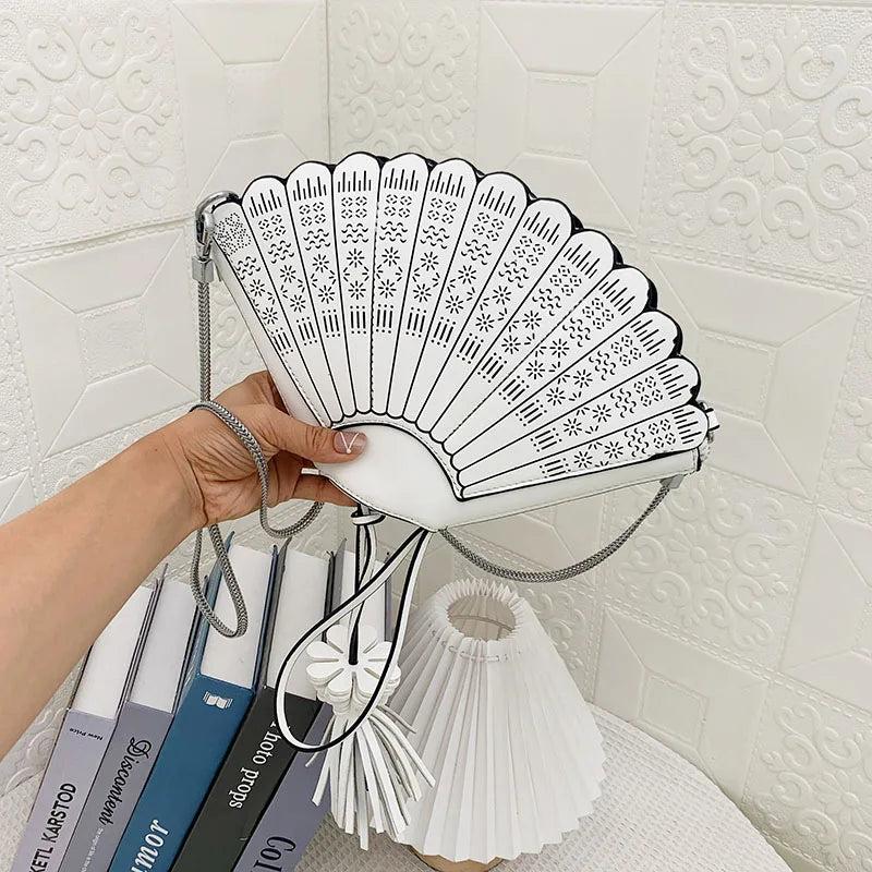 Vintage Fan Shape Clutch Bag Retro Chinese Style Shoulder Crossbody Handbag