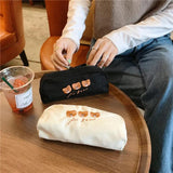 Cute Brown Bear Embroidered Canvas Cosmetic Bag