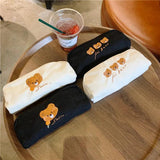 Cute Brown Bear Embroidered Canvas Cosmetic Bag