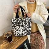 Corduroy Women Small Lunch Box Bento Handbags Daisy Print Mini Tote