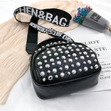 Women's Soft Leather Rivet Messenger Bag Small Saddle Bag Female Solid Pu Purse