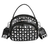 Women's Soft Leather Rivet Messenger Bag Small Saddle Bag Female Solid Pu Purse