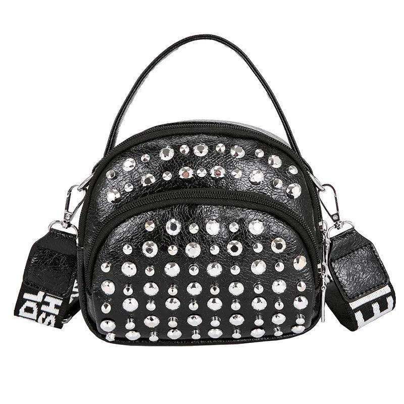Women's Soft Leather Rivet Messenger Bag Small Saddle Bag Female Solid Pu Purse