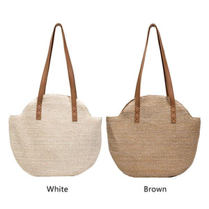 Vintage Round Straw Beach Bag Woven Rattan Bohemian Vacation Bag