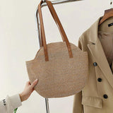 Vintage Round Straw Beach Bag Woven Rattan Bohemian Vacation Bag