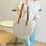 Vintage Round Straw Beach Bag Woven Rattan Bohemian Vacation Bag