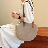 Vintage Round Straw Beach Bag Woven Rattan Bohemian Vacation Bag