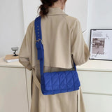 Quilted Shoulder Messenger Bag with Belt Buckle - Women's Crossbody Handbag