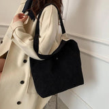 Women Corduroy Shoulder Bag Medium Cotton Canvas Handbag Casual Tote Female Eco