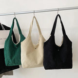 Women Corduroy Shoulder Bag Medium Cotton Canvas Handbag Casual Tote Female Eco