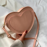 Love Heart Shape Shoulder Bag Glossy PU Solid Satchel for Girls