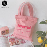 Sweet Embroidered Canvas Shopping Bag for Women