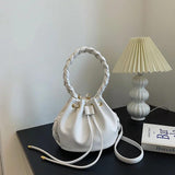 Women's Lace Up Bucket Bag High PU Leather Shoulder Messenger Handbag