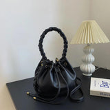 Women's Lace Up Bucket Bag High PU Leather Shoulder Messenger Handbag
