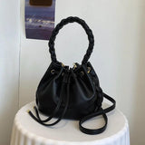 Women's Lace Up Bucket Bag High PU Leather Shoulder Messenger Handbag