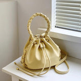 Women's Lace Up Bucket Bag High PU Leather Shoulder Messenger Handbag