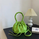 Women's Lace Up Bucket Bag High PU Leather Shoulder Messenger Handbag