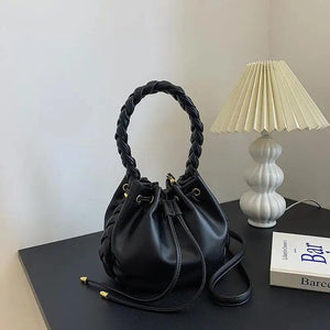 Women's Lace Up Bucket Bag High PU Leather Shoulder Messenger Handbag