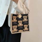 Flax Bear Pattern Shoulder Bag for Women