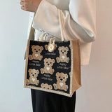 Flax Bear Pattern Shoulder Bag for Women