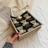 Flax Bear Pattern Shoulder Bag for Women