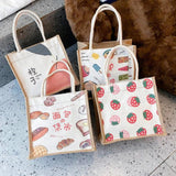 Canvas Lunch Bag Tote for Girls Food Storage Pouch