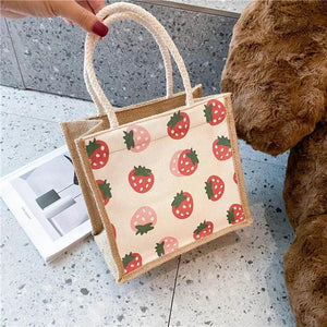 Canvas Lunch Bag Tote for Girls Food Storage Pouch
