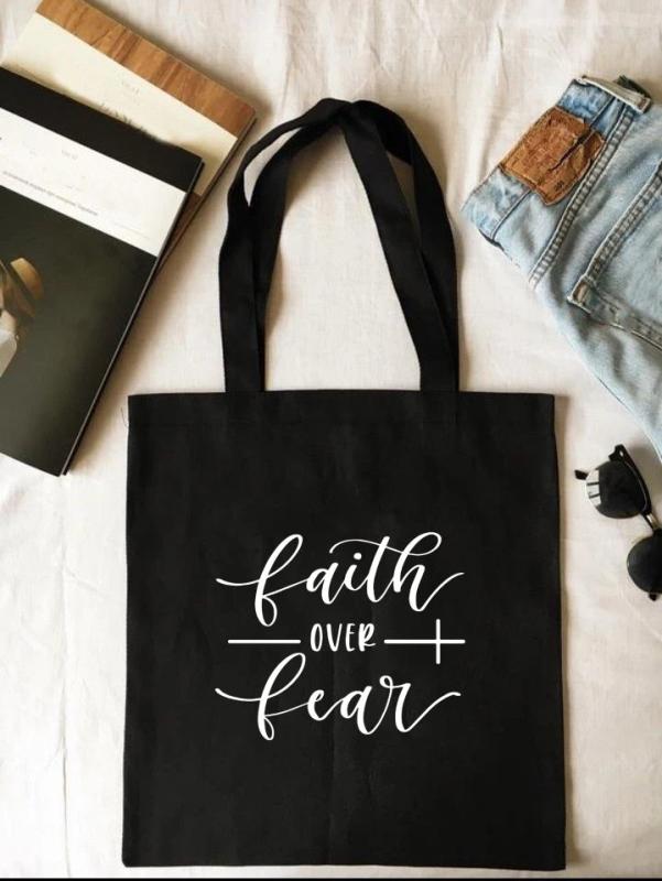 Christian Canvas Tote Bag Faith Hope Jesus Print Reusable Shoulder Book Bag