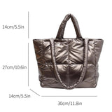Down Cotton Handbag Large Tote Winter Soft Padded Shoulder Bags For Women