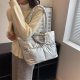 Down Cotton Handbag Large Tote Winter Soft Padded Shoulder Bags For Women