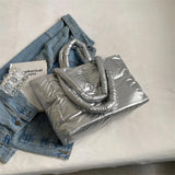 Down Cotton Handbag Large Tote Winter Soft Padded Shoulder Bags For Women