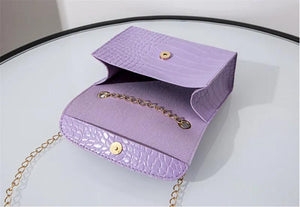 Crocodile Pattern Crossbody Shoulder Bag - Purple