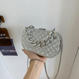 Silver PVC Box Party Clutch Bag Chain Shoulder Crossbody Mini Purse