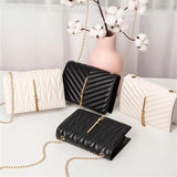 V Pattern Lattice Small Shoulder Bag Embroidered PU Leather Handbag for Women
