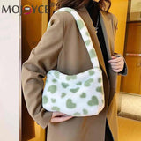 Fluffy Love Heart Print Handbag for Holiday Party
