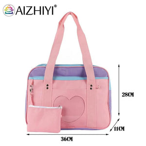 Women Heart Patchwork Canvas Shoulder Bag Large Capacity Travel Handbags