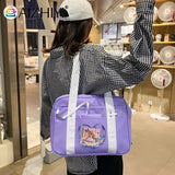 Women Heart Patchwork Canvas Shoulder Bag Large Capacity Travel Handbags