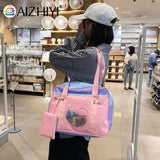 Women Heart Patchwork Canvas Shoulder Bag Large Capacity Travel Handbags