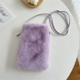 Faux Fur Small Shoulder Messenger Bag Soft Plush Ladies Women Mini Phone Bag