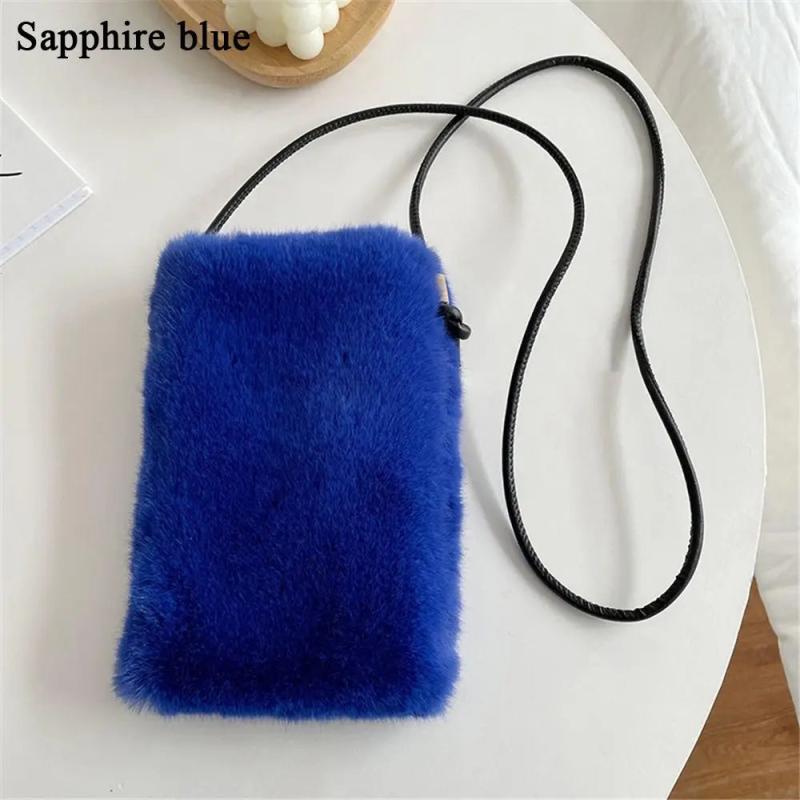 Faux Fur Small Shoulder Messenger Bag Soft Plush Ladies Women Mini Phone Bag