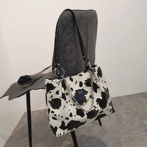 Cow Pattern Women's Shoulder Bag Chain Large Tote
