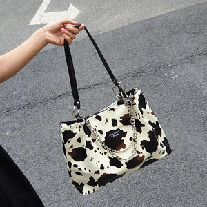 Cow Pattern Women's Shoulder Bag Chain Large Tote